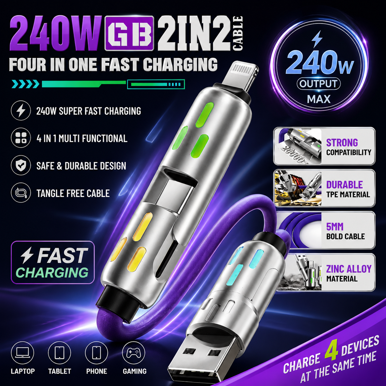 FOR IN ONE FAST CHARGING  AND USB CABLE